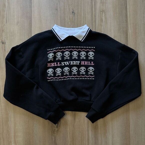 Dolls Kill Tops - Dolls Kill Trickz N Treatz Hell Sweet Hell Cropped Sweatshirt Size Medium Goth